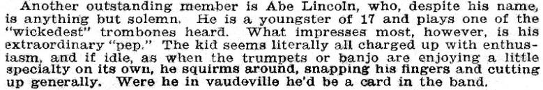 Ace Brigode advertisement excerpt mentioning Abe Lincoln